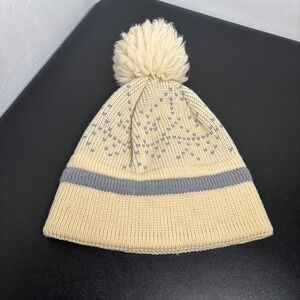 Vintage Knit Wool Pom Pom Women's Winter Beanie Hat OSFM Made in USA